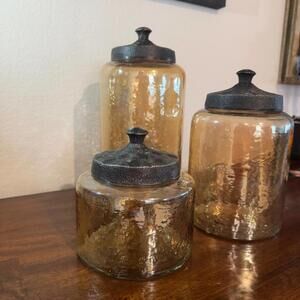 Set of 3 Zodax Amber Glass Apothecary Canisters